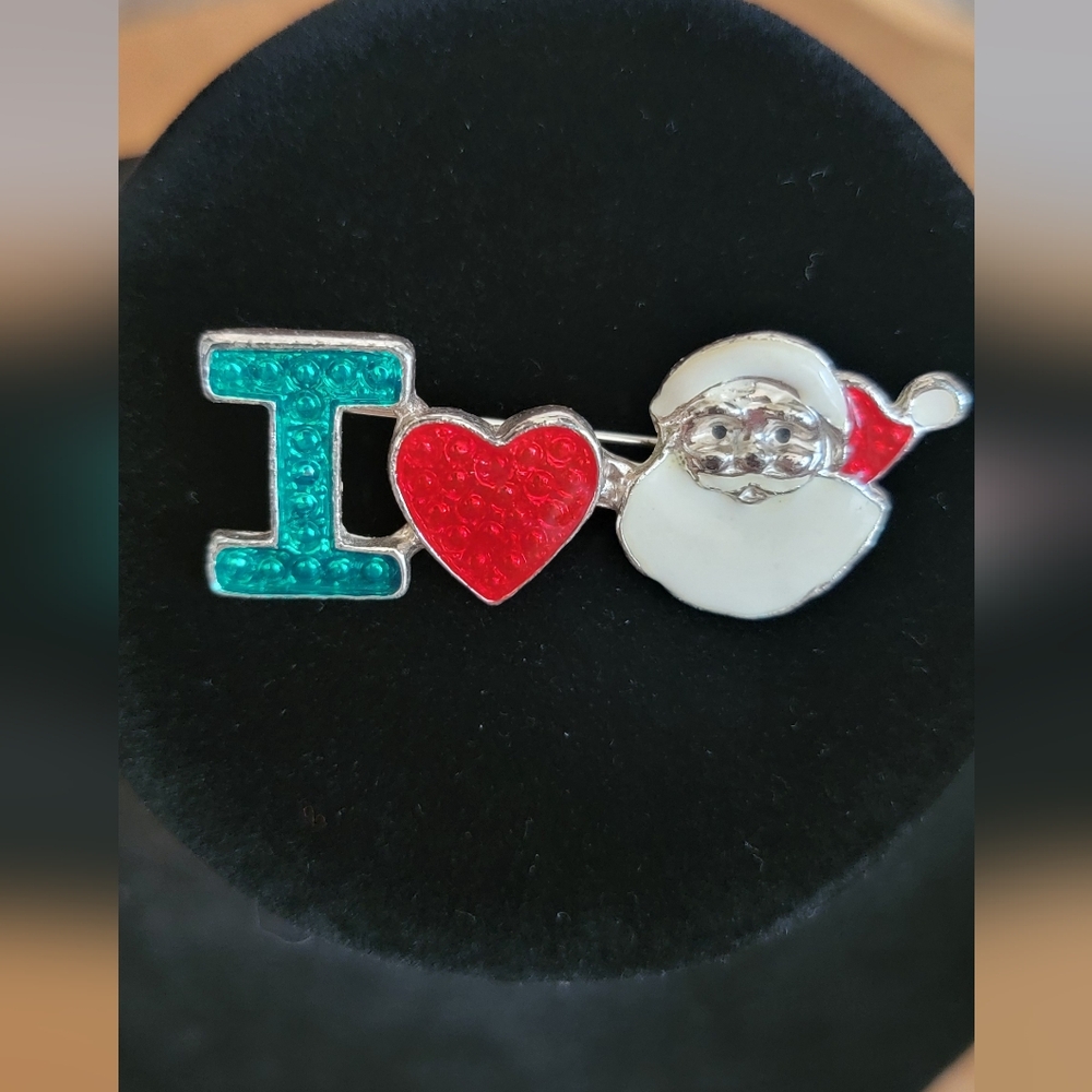 Vintage I Love Santa Claus Brooch